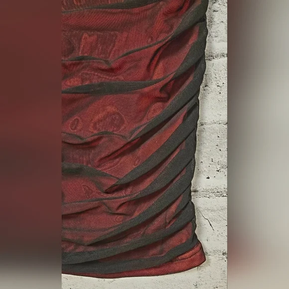 SHEIN Black Red Mesh Ruched Bodycon Mini Dress US 2 - Picture 10 of 13